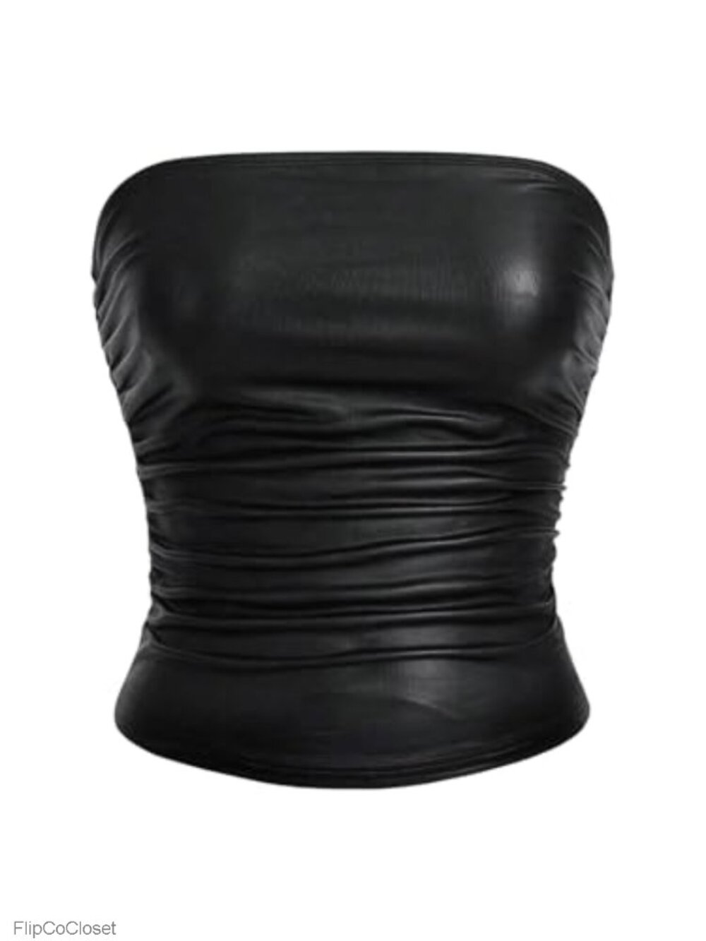 Women's Plus Size Strapless Ruched Tube Top - Faux Leather Bandeau Clubwear